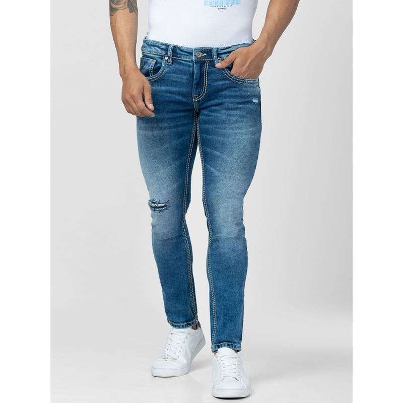 Spykar Men Mid Blue Cotton Slim Fit Narrow Length Jeans (Skinny) (30)