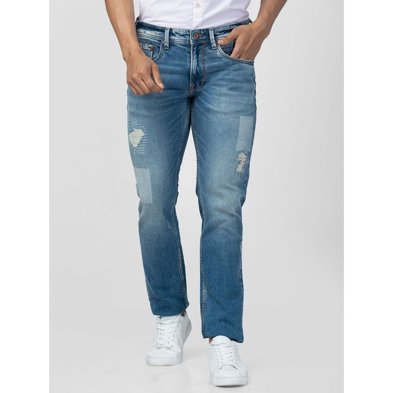 Spykar Men Mid Blue Cotton Regular Fit Narrow Length Jeans (Rover) (32)