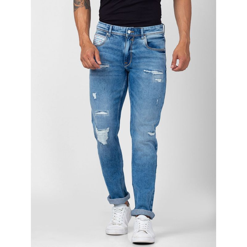 Spykar Men Light Blue Cotton Regular Fit Narrow Length Jeans (Rover) (34)