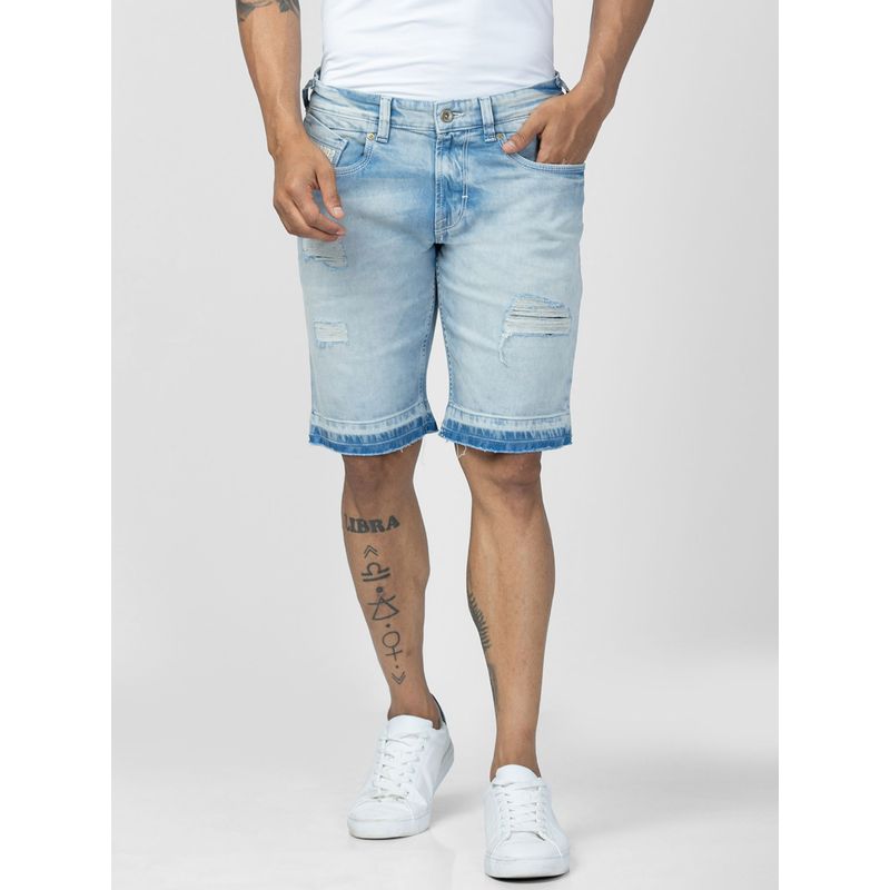 Spykar Men Light Blue Cotton Regular Fit Denim Shorts (32)
