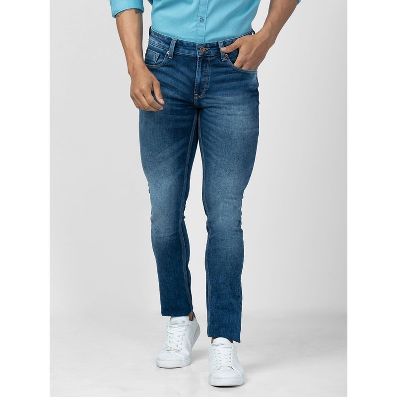 Spykar Men Mid Blue Cotton Slim Fit Narrow Length Jeans (Skinny) (32)
