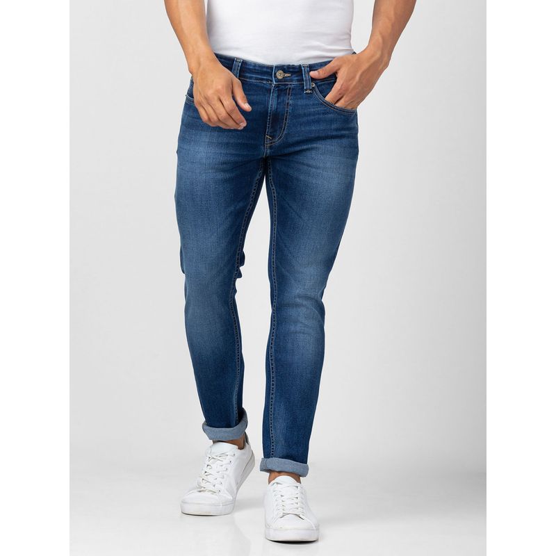 Spykar Men Mid Blue Cotton Super Slim Fit Tapered Length Jeans (Super Skinny) (36)