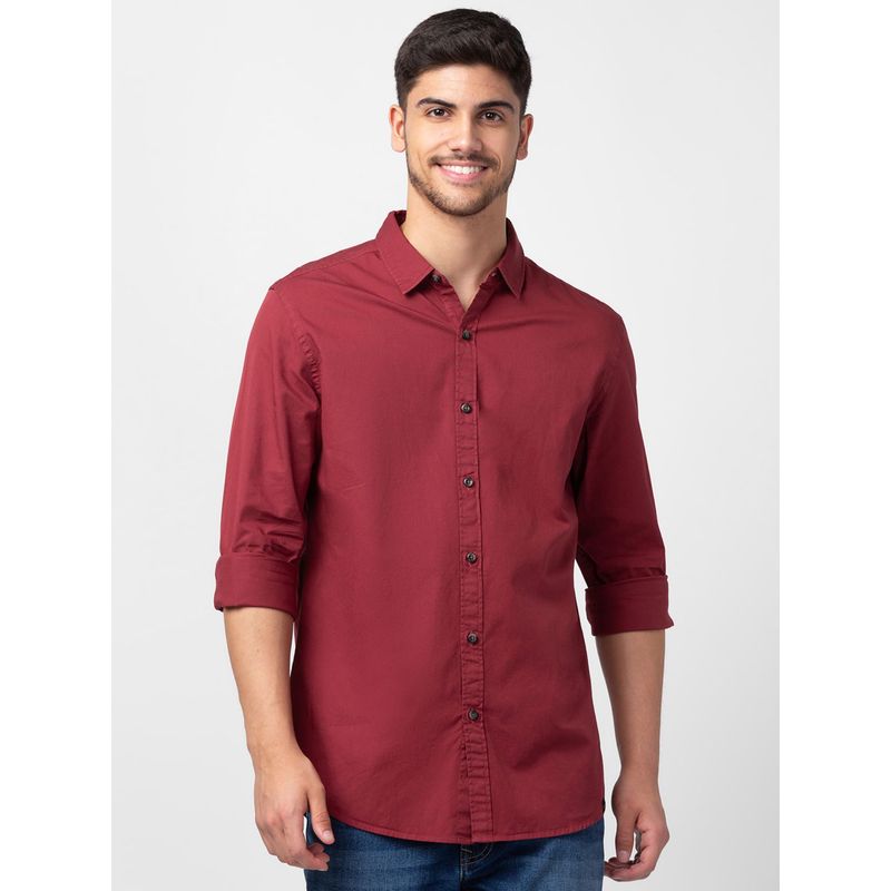 Spykar Red Full Sleeves Shirt For Men (M)