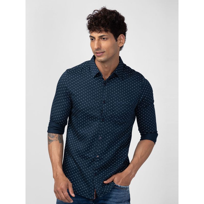 Spykar Navy Blue Full Sleeves Cotton Blend Shirt For Men (2XL)