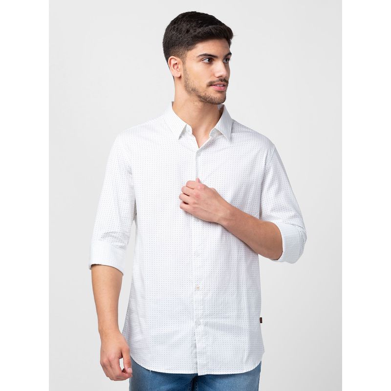 Spykar White Full Sleeves Satin Shirt For Men (S)