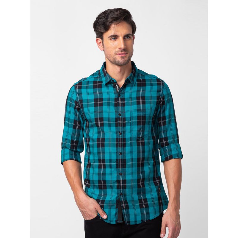 Spykar Green Full Sleeves Y/D Cotton Bamboo Shirt For Men (L)