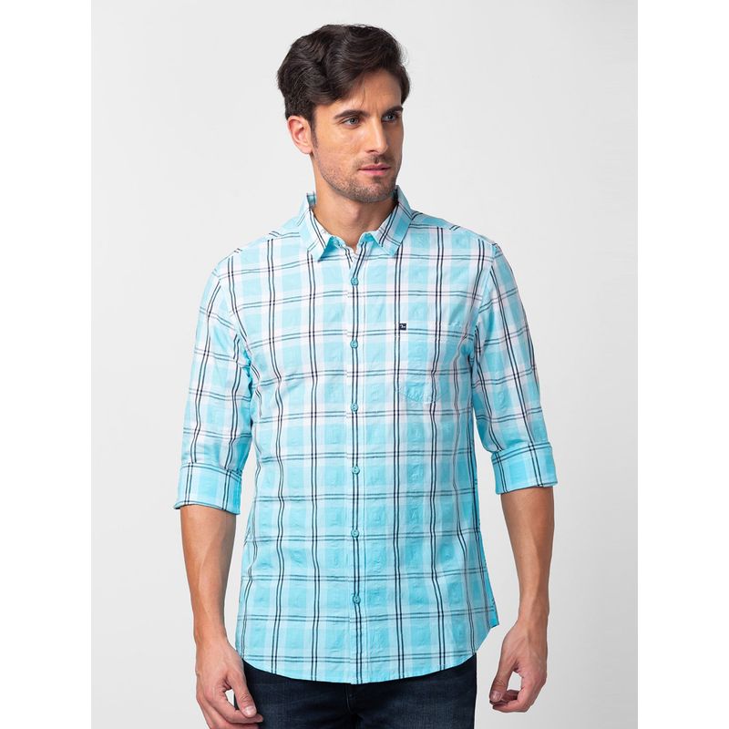 Spykar Blue Full Sleeves Y/D Dobby Shirt For Men (2XL)