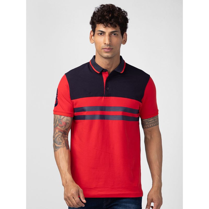 Spykar Red Polo Collar Half Sleeves Blended T-Shirt For Men (M)