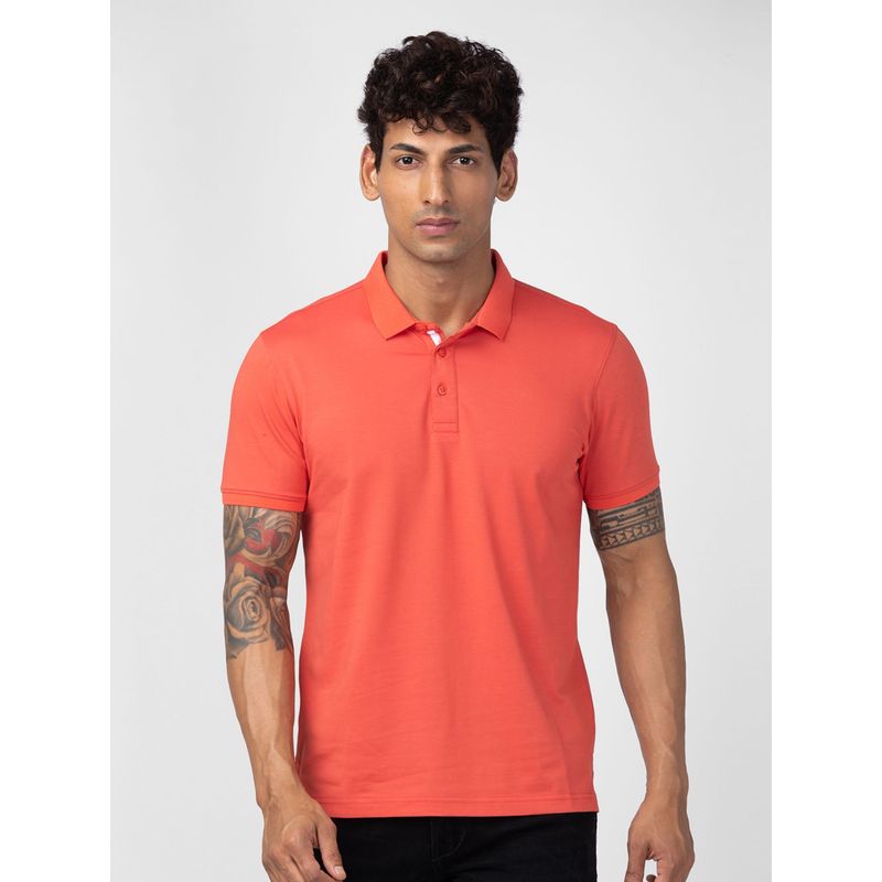 Spykar Pink Polo Collar Half Sleeves Blended T-Shirt For Men (S)
