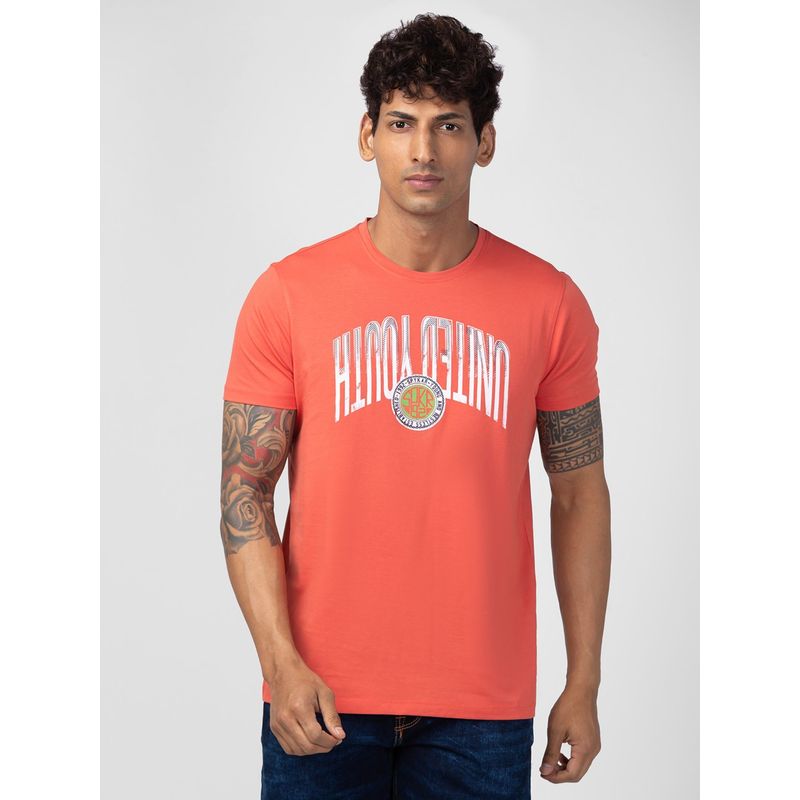 Spykar Pink Round Neck Half Sleeves Blended T-Shirt For Men (2XL)