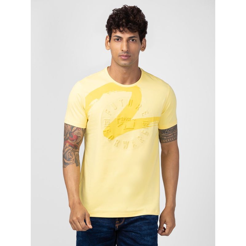 Spykar Yellow Round Neck Half Sleeves Blended T-Shirt For Men (2XL)