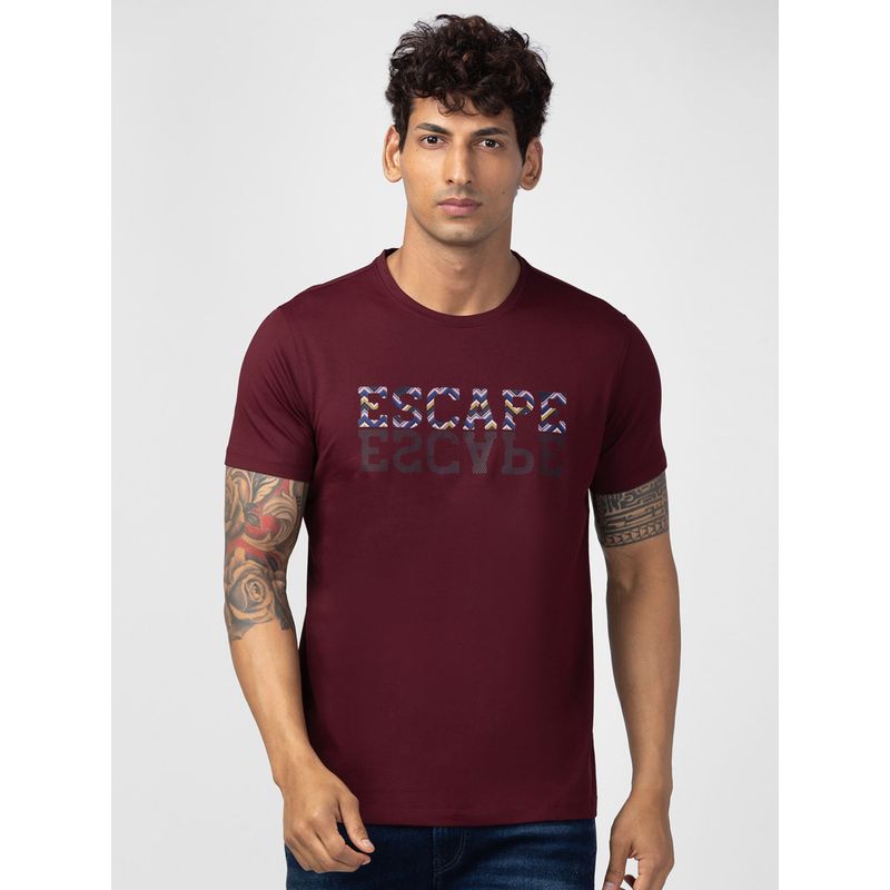 Spykar Maroon Round Neck Half Sleeves Blended T-Shirt For Men (M)