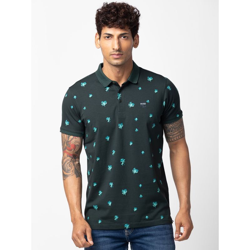 Spykar Green Polo Collar Half Sleeves Blended T-Shirt For Men (2XL)