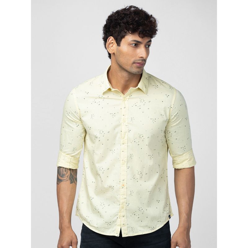 Spykar Men Powder Yellow Cotton Regular Slim Fit Printed Shirt (L)