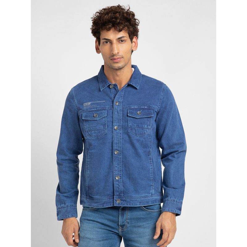 Spykar Men Blue Cotton Slim Fit Denim Jacket (M)