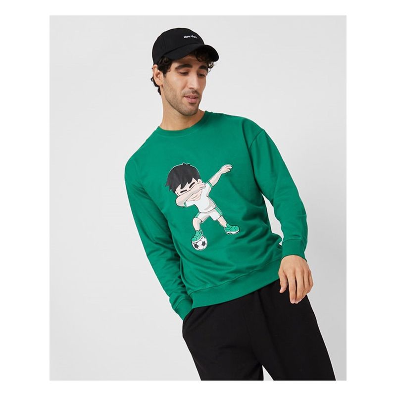 Styli Green Football Themed Front Graphic Regular Fit Sweatshirt (S)