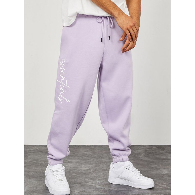 Styli Purple Slogan Print Oversized Fit Jogger with Slip Pocket (M)