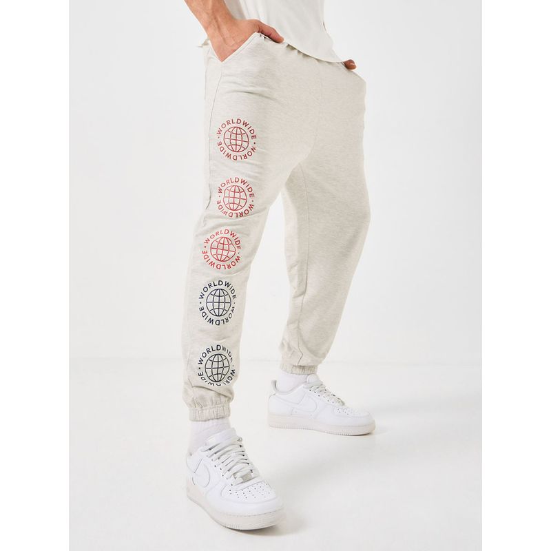 Styli Cream Side Placement Print Oversized Jogger (M)
