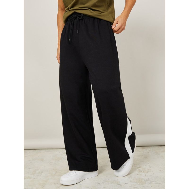 Styli Black Extra Wide Leg Jogger with Contrast Stripe Detail (S)