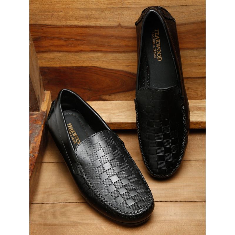 Teakwood Men Black Textured Genuine Leather Loafers (EURO 42)