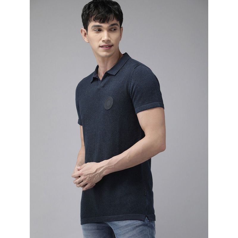 THE BEAR HOUSE Ardor Edition Men Blue Slim Fit Flat Knit Polo (M)