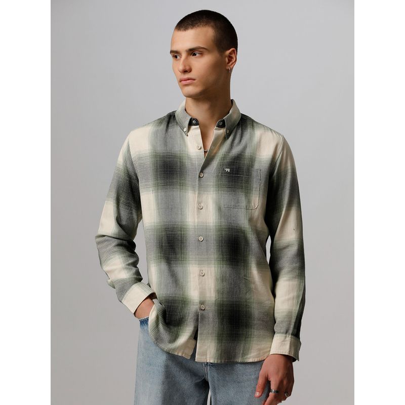 THE BEAR HOUSE Men Green Checked Slim Fit Cotton Casual Shirt (L)