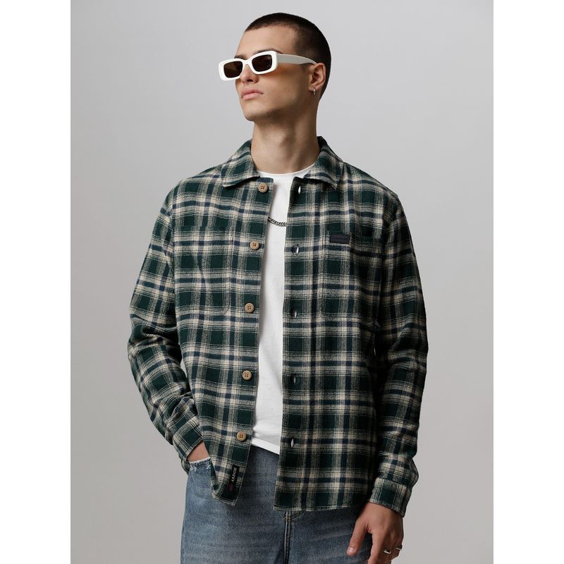 THE BEAR HOUSE Ardor Edition Men Green Checked Slim Fit Cotton Casual Shacket (S)