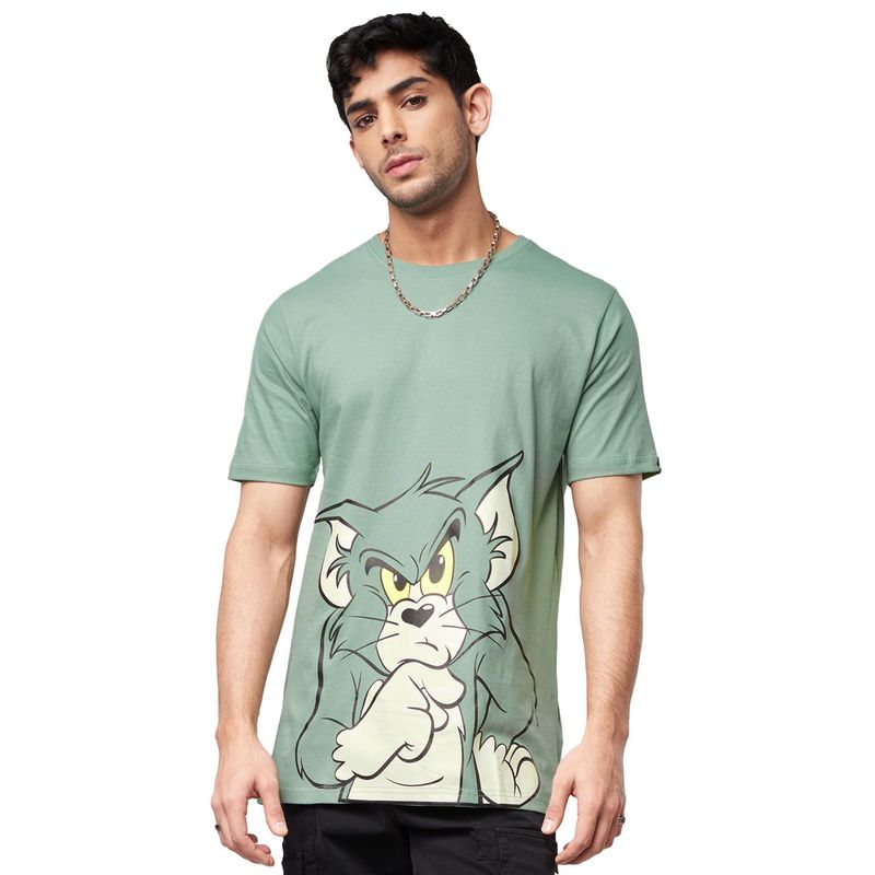 The Souled Store Official Tom And Jerry- Thinking Tom T-Shirts In Green (S)