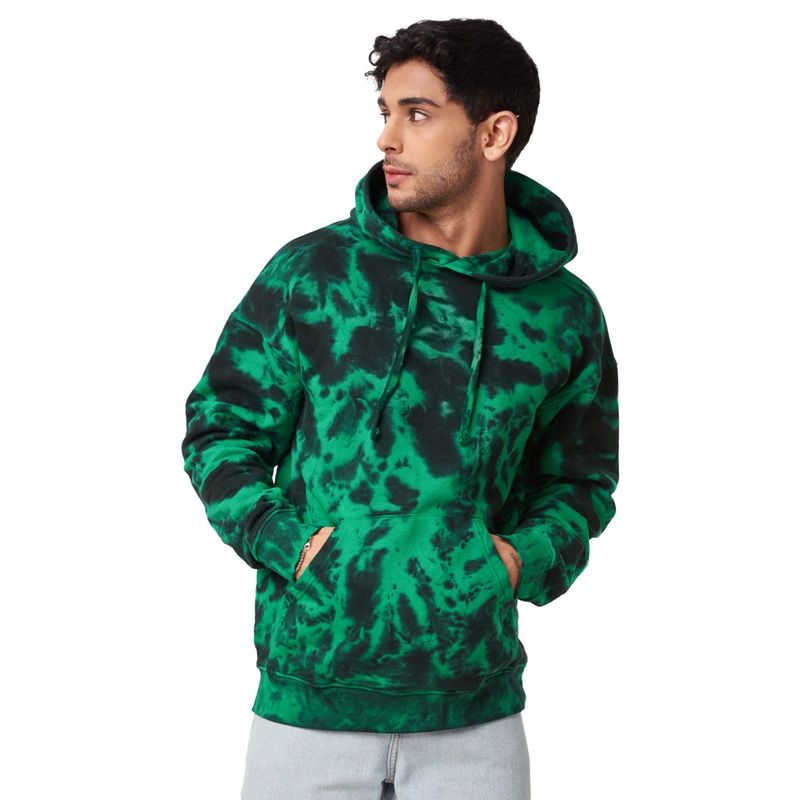 The Souled Store Tie Dye Slime Green Color Dyed Men Oversized Hoodies (S)