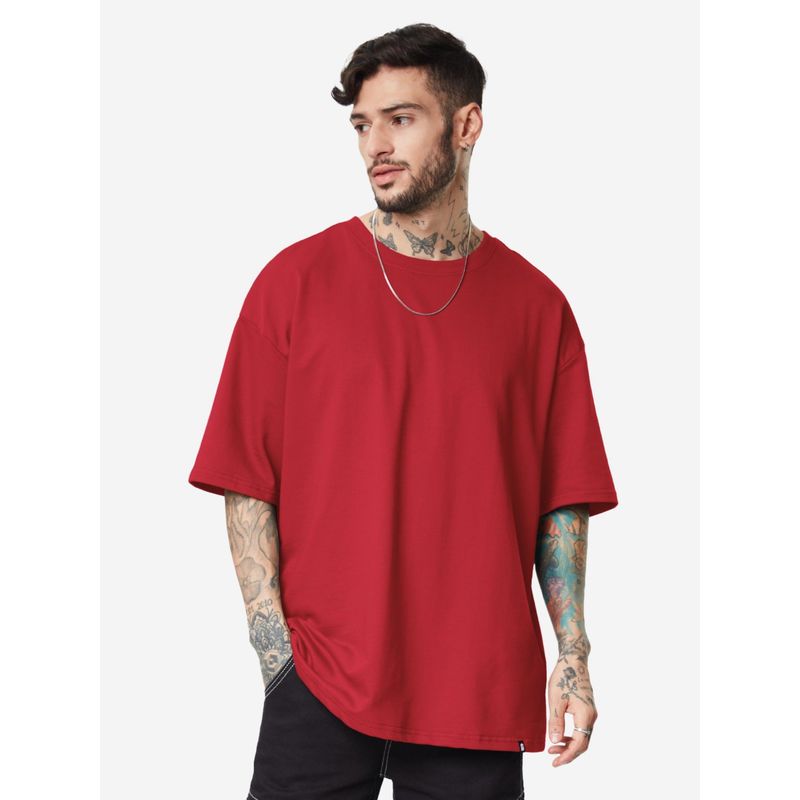 The Souled Store Solids Classic Red Oversized T Shirts (M)