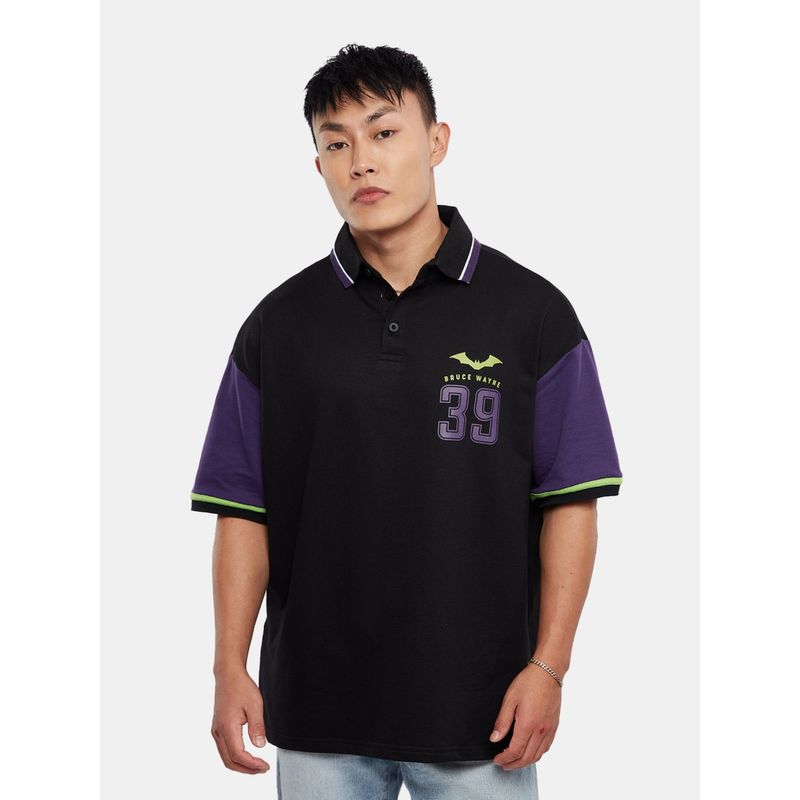 The Souled Store Batman 39 Black Oversized Polo T-Shirts for Mens (M)