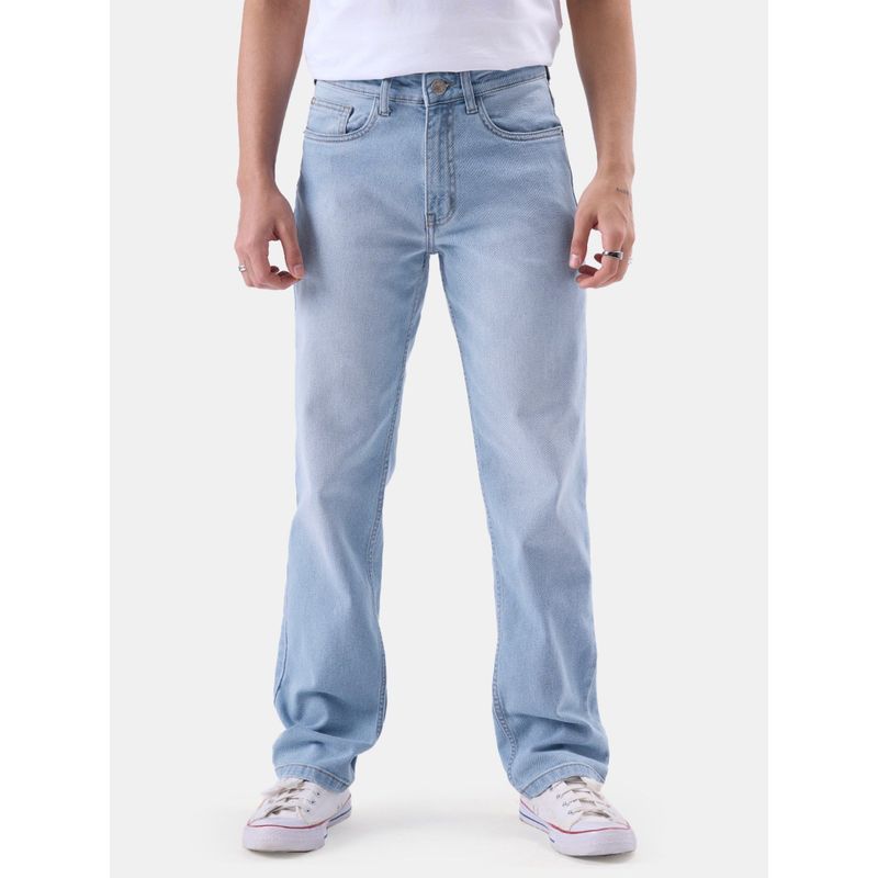 The Souled Store Original Solids : Mens Mid Blue Wash Straight Fit Jeans (30)