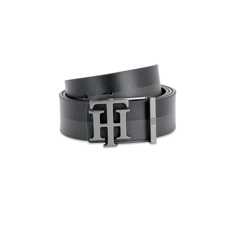 Tommy Hilfiger Ainsley Reversible Mens Leather Belt Color Blocked Black-Brown (M)