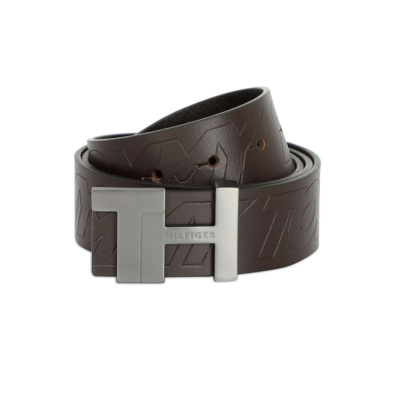 Tommy Hilfiger Judd Mens Leather Belt Laser Cut Brown (L)