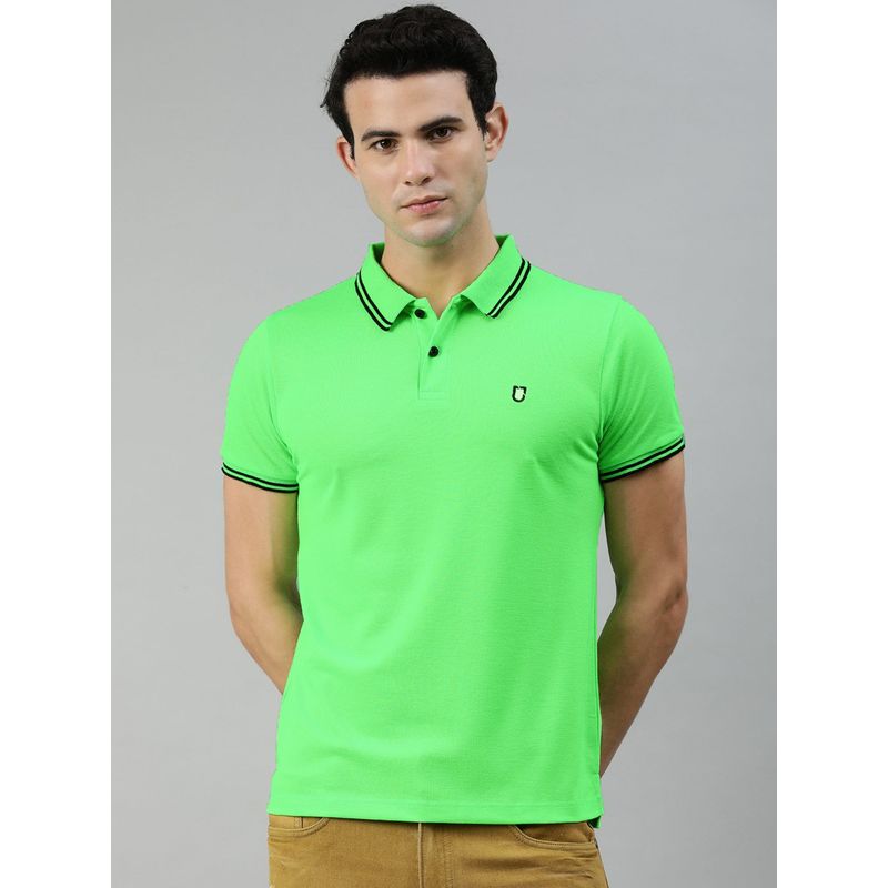 Urbano Fashion Men Neon Green Solid Slim Fit Half Sleeve Cotton Polo T-Shirt (XL)