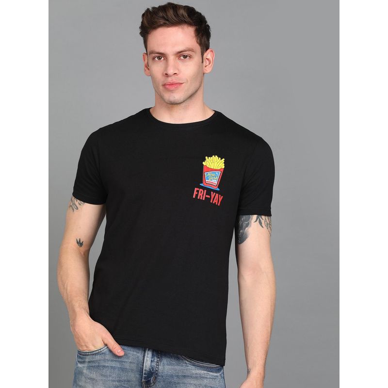 Urbano Fashion Men Black Printed Slim Fit Cotton T-Shirt (M)