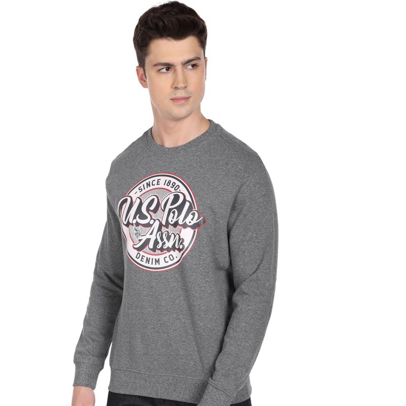 U.S. Polo Assn. Denim Co. Men Grey Crew Neck Brand Print Sweatshirt (2XL)