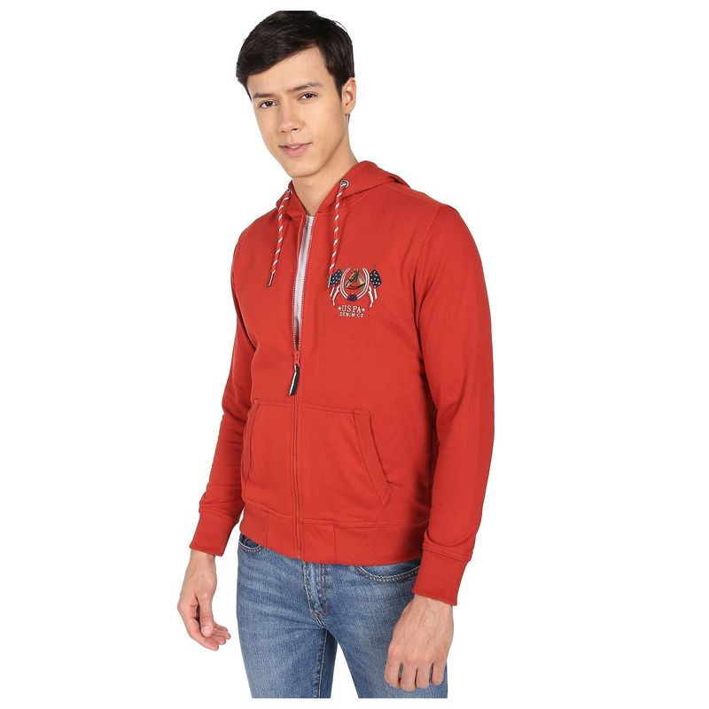 U.S. Polo Assn. Denim Co. Men Red Solid Hooded Sweatshirt (M)
