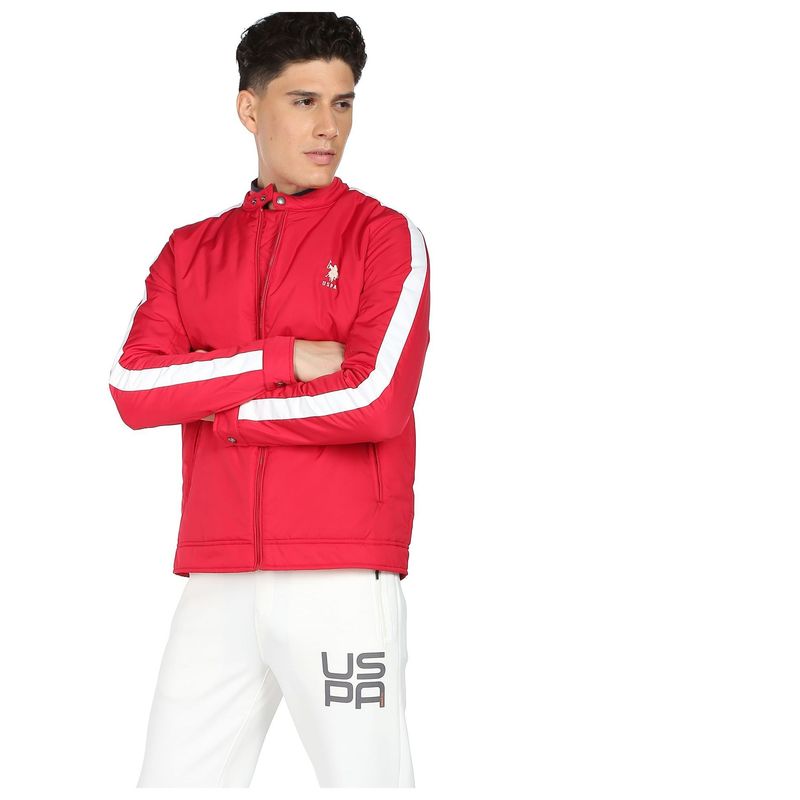 U.S. Polo Assn. Denim Co. Men Red Contrast Stripe Polyester Jacket (M)