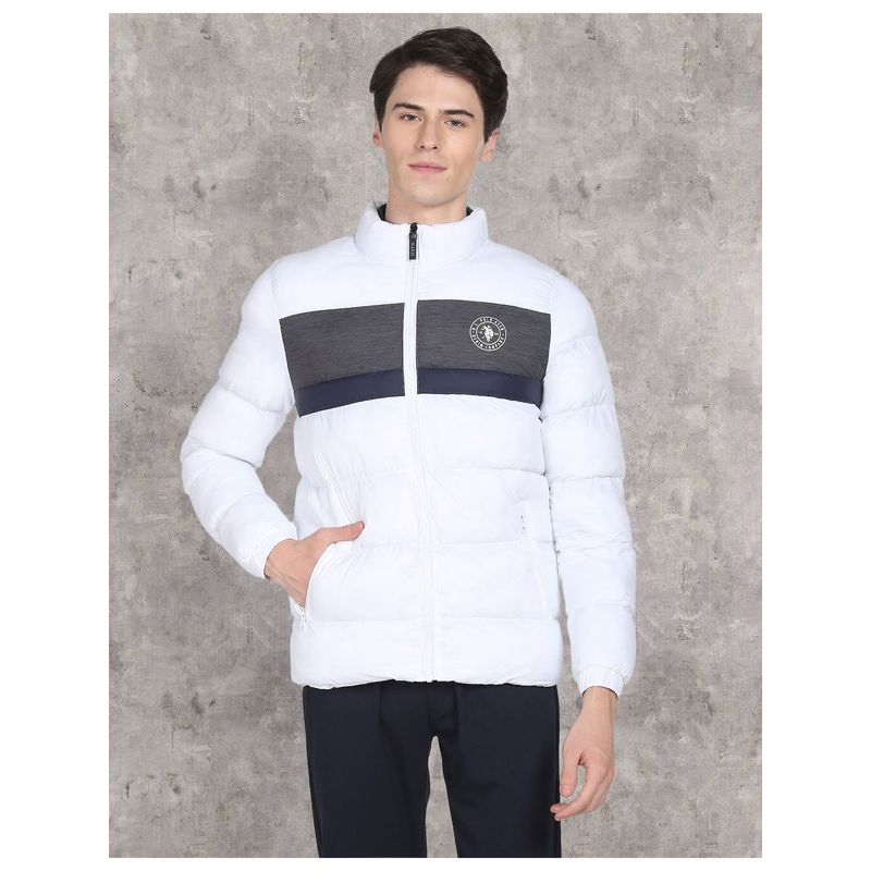 U.S. Polo Assn. Denim Co. Men White High Neck Colour Block Puffer Jacket (2XL)