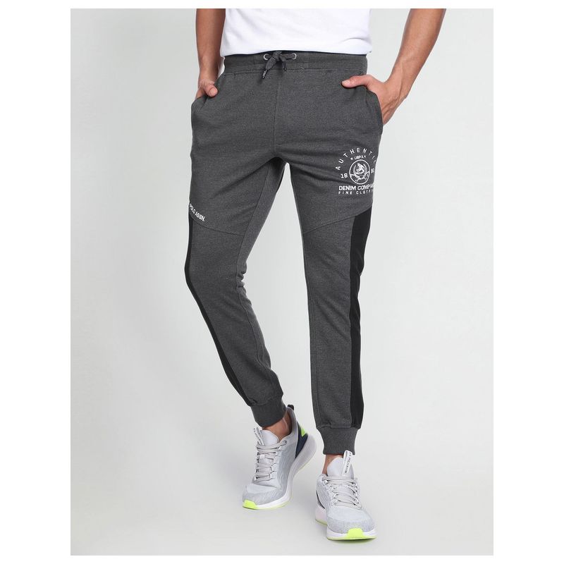 U.S. Polo Assn. Denim Co. Men Grey Elasticised Waist Panelled Joggers (S)