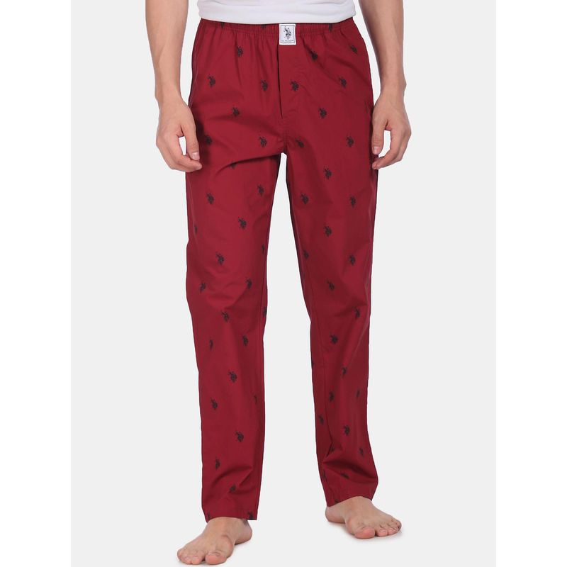 U.S. POLO ASSN. Men Maroon I506 Comfort Fit Print Cotton Lounge Pants Maroon (S)