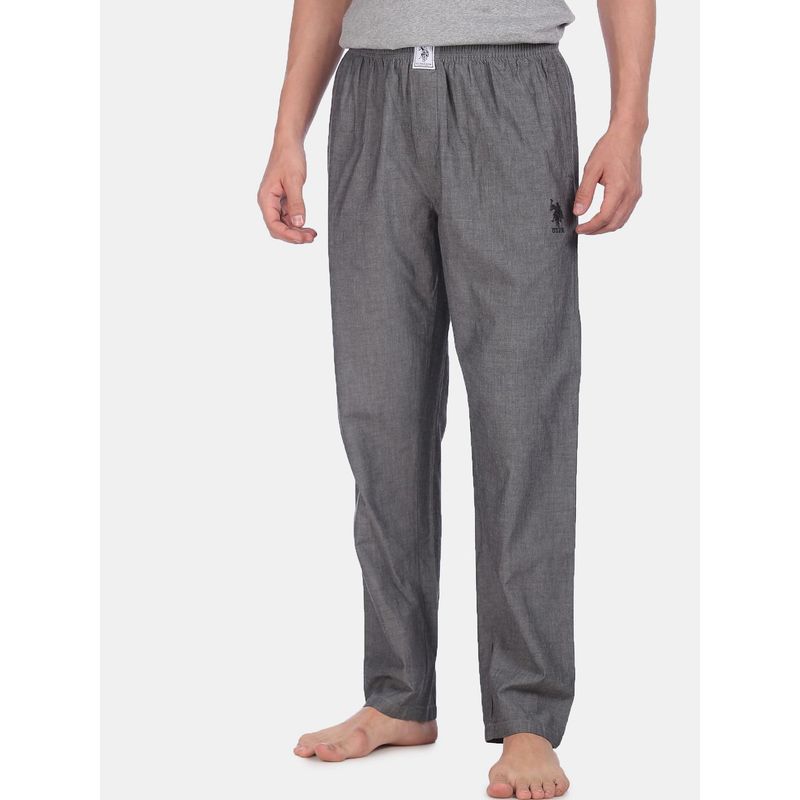 U.S. POLO ASSN. Men Grey I658 Comfort Fit Solid Cotton Lounge Pants Grey (L)