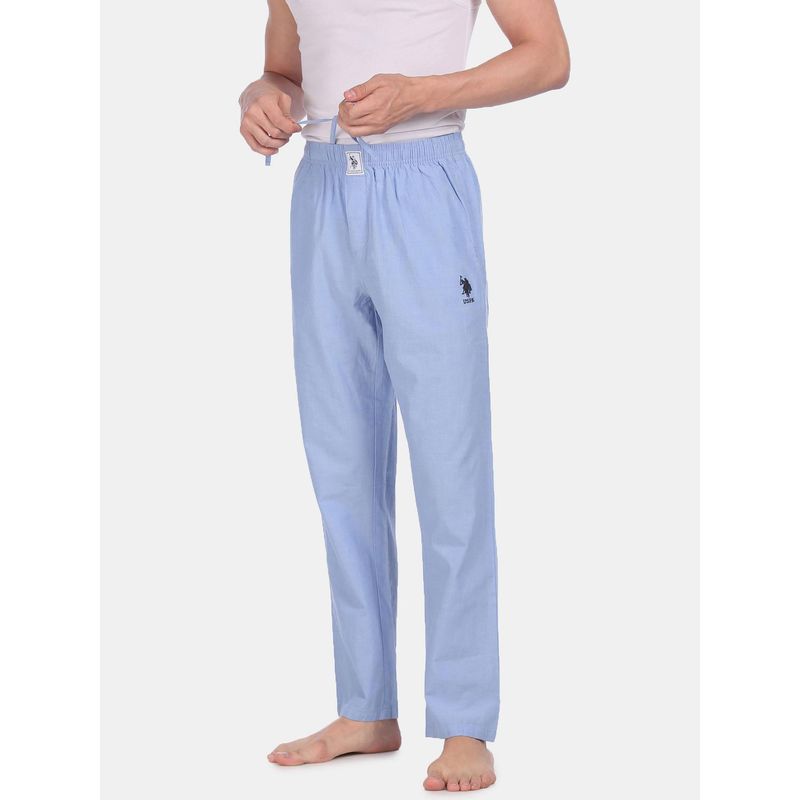 U.S. POLO ASSN. Men Light Blue I658 Comfort Fit Solid Cotton Lounge Pants Blue (L)