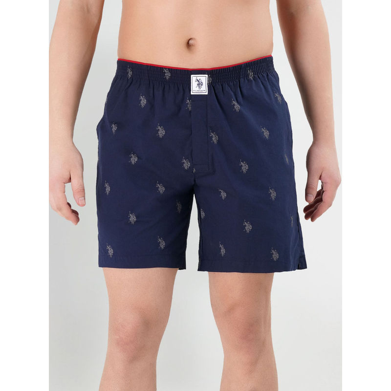 U.S. POLO ASSN. Navy I021 Comfort Fit Print Cotton Boxers Navy Blue (L)