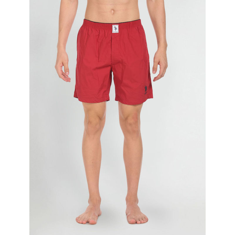 U.S. POLO ASSN. I108 Comfort Fit Red Solid Cotton Boxers Red (L)