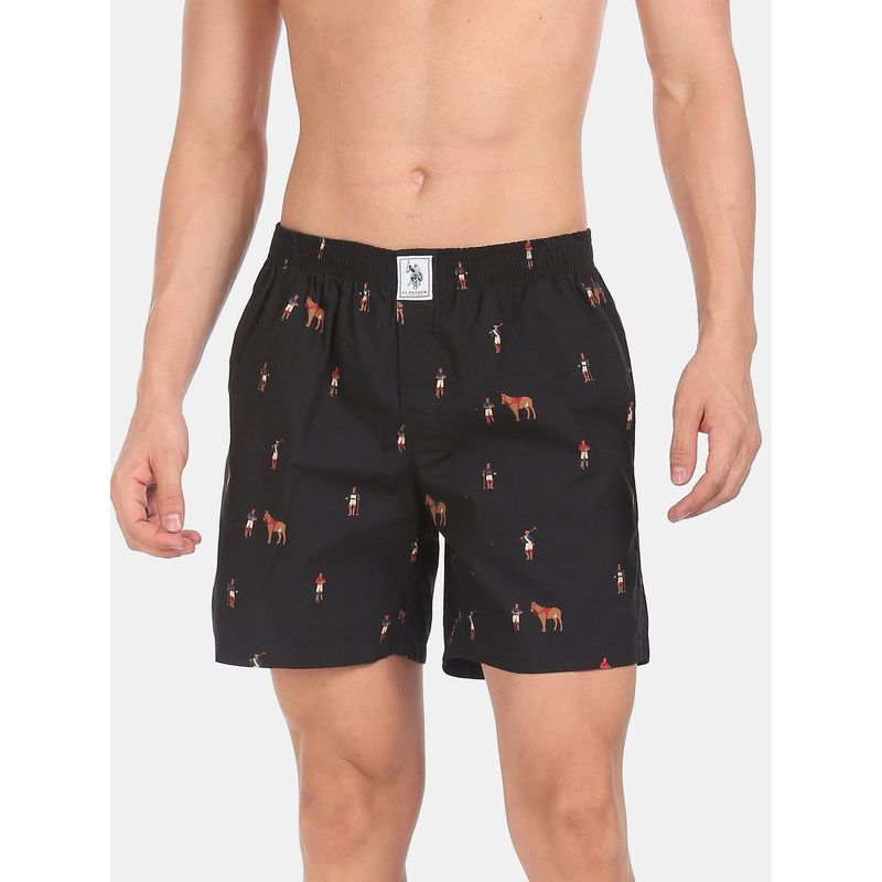U.S. POLO ASSN. I664 Comfort Fit Black Print Cotton Boxers Black (S)