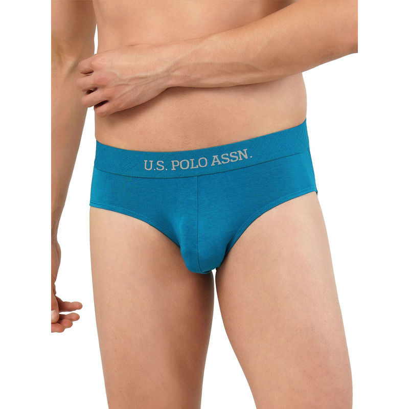 U.S. POLO ASSN. Enamel Blue Mid Rise Solid Premium Brief Blue (2XL)