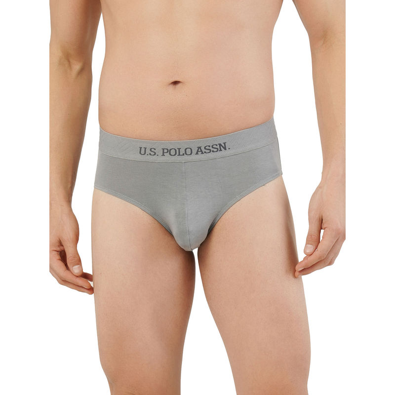 U.S. POLO ASSN. Grey Mid Rise Solid Premium Brief Grey (S)