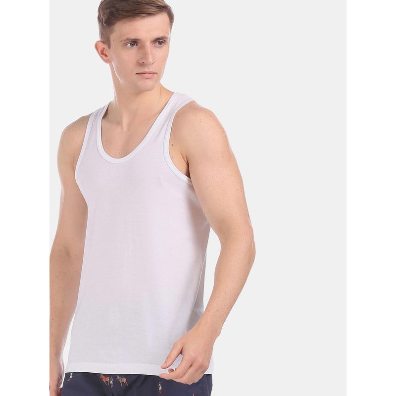 U.S. POLO ASSN. White I661 Comfort Fit Cotton Vest White (Pack of 3) (XL)